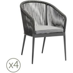 Kerama Pack de 4 sillas de jardin de aluminio antracita y cuerda con cojín