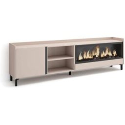 Skraut home Mueble tv efecto madera beige 212x35x61cm chimenea efecto fuego