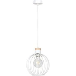Wonderlamp Lámpara colgante con pantalla de metal en rejilla blanco y madera