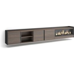 Skraut home Mueble tv efecto madera roble negro 315x35x50cm chimenea efecto fuego