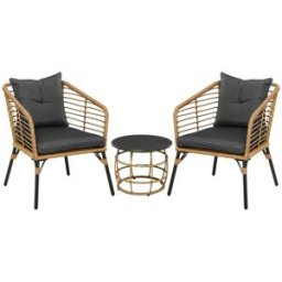 ComfortXL Salón de jardín ratán 3 piezas con cojines arena y gris oscuro