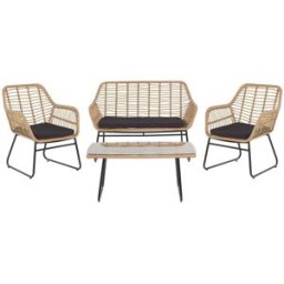 Beliani Conjunto de jardín con mesa 4 plazas ratán sintético beige