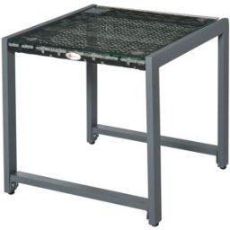 OKWISH Mesa auxiliar gris de ratán para jardín 50x49,5x50 cm