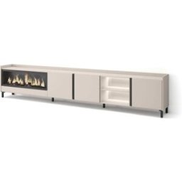 Skraut home Mueble tv efecto madera beige 315x35x61cm chimenea efecto fuego