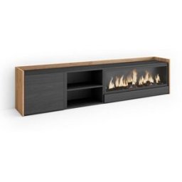 Skraut home Mueble tv efecto madera negro roble 212x35x50cm chimenea efecto fuego