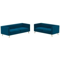 Maison Pavane Conjunto de sofás de terciopelo azul para 5 personas