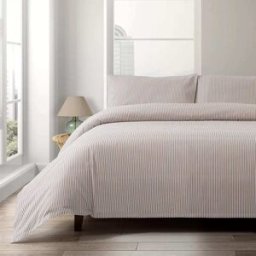 Casa da Laura Funda nórdica rayas 100% algodón marrón cama 105 cm (180 x 220 cm 1