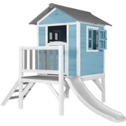 Axi Casita infantil xl con tobogán blanco de madera fsc, azul