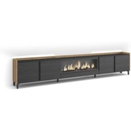 Skraut home Mueble tv efecto madera negro roble 315x35x61cm chimenea efecto fuego