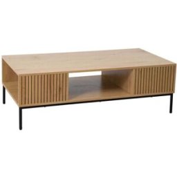 Oviala Mesa de centro de acero y mdf con decoración en melamina 120 cm beige