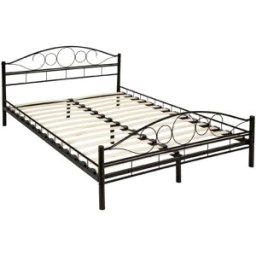 Tectake Cama con cabecero, somier, marco de acero, 200 x 140 cm, negro