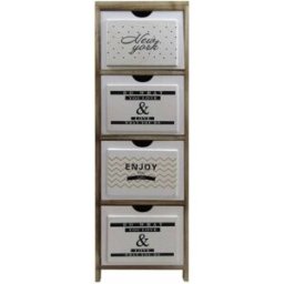 Mobili Rebecca Cajonera de madera con 4 cajones con letras marrón y blanca