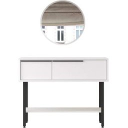 Mobili Rebecca Consola con 2 puertas y espejo, blanco y gris oscuro