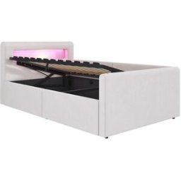 MODFU Cama infantil terciopelo beige 90x200 cm con led y almacenaje