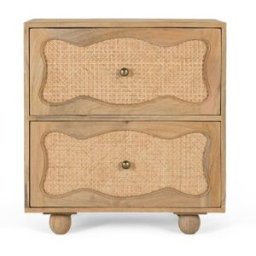 GINER Y COLOMER Mesita de noche de madera de mango con 2 cajones y diseño artesanal