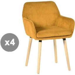 Meubles Cosy Conjunto de 4 sillas tela a rallos estilo escandinavo amarillo