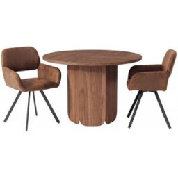Urban Meuble Conjunto mesa redonda 120 cm y 2 sillas marrón efecto cuero