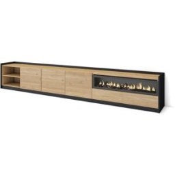 Skraut home Mueble tv efecto madera roble negro 310x37x50cm chimenea efecto fuego
