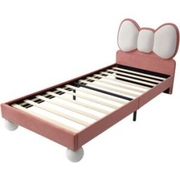 MODFU Cama infantil terciopelo beige y rosa 90x200 cm con tira de luz led