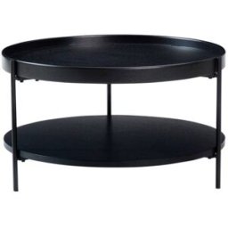 OKWISH Mesa de centro negra de madera y mdf 2 niveles 69x69x38 cm