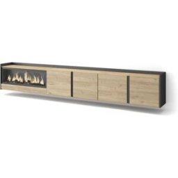 Skraut home Mueble tv efecto madera roble negro 315x35x50cm chimenea efecto fuego
