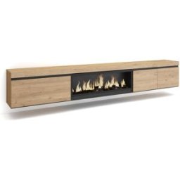 Skraut home Mueble tv efecto madera roble 288x35x45cm chimenea efecto fuego