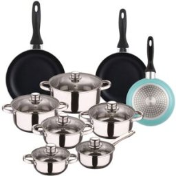 WellHome Batería de cocina de acero inox y sartenes bronce ø16,20,24 cm