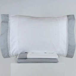 Casa da Laura Sábanas Polialgodón 180 Hilos Puntilla Gris Cama 135/140 2 Almohadas