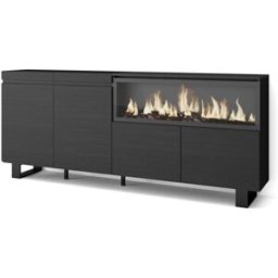 Skraut home Aparador efecto madera negro 208x35x87cm chimenea efecto fuego