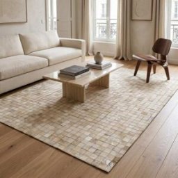 The Deco Factory Alfombra de cuero marrón con brillos plateados blanco 160x230