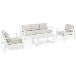 Outdoor living Conjunto de salón de aluminio con cojines de polipropileno blanco