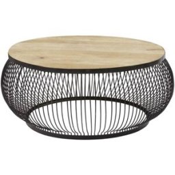 Maisons du Monde Mesa de centro redonda de mango macizo y metal negro D.98