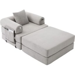 OKWISH Conjunto gris claro de pana con reposapiés 112x190x67 cm