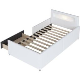 MODFU Cama infantil en polipiel blanca 90x200 cm con cajones y luz de noche