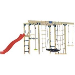 Axi Parque infantil de madera marrón con tobogán rojo