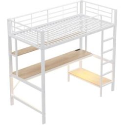 ComfortXL Cama alta infantil 90x200 cm con escritorio USB LED blanca