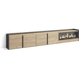 Skraut home Mueble tv efecto madera roble negro 315x35x50cm chimenea efecto fuego