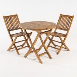 Edenjardin Conjunto de 2 sillas plegables de exterior y mesa de teca 80 cm