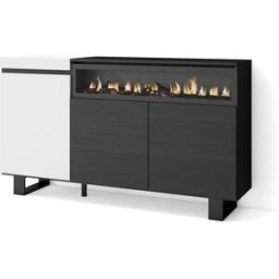 Skraut home Aparador efecto madera blanco y negro 150x35x87 chimenea efecto fuego