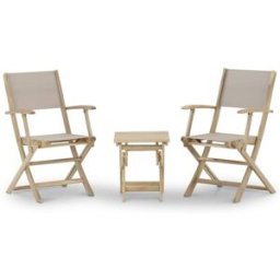 Defora Home Conjunto balcón mesa de centro 40x40x45cm + 2 sillas textil beige