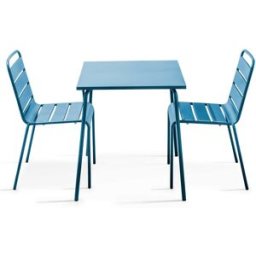 Oviala Conjunto mesa de jardín cuadrada y 2 sillas acero azul pacífico