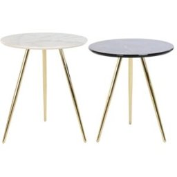 NIYLO Conjunto de 2 mesitas auxiliares de acero y resina blanco 46x46x45 cm