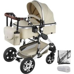 Tectake Carrito de bebé 2 en 1, plegable y con arnés de 5 puntos, gris/beige