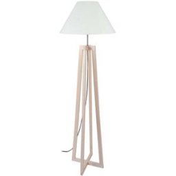 Tosel Lámpara de pie cuadrúpedo madera natural metal pantalla blanco