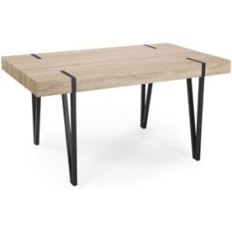 Home Heavenly Mesa de comedor moderno con tapa de mdf roble y patas negras