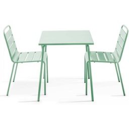 Oviala Conjunto mesa de jardín cuadrada y 2 sillas acero verde salvia
