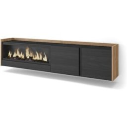 Skraut home Mueble tv efecto madera negro roble 212x35x50cm chimenea efecto fuego