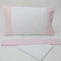 Casa da Laura Sábanas 100% algodón 200 hilos rayas rosa cama 135/140 1 almohada 45