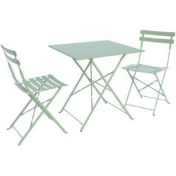 sweeek Set mesa de jardín bistró plegable de acero con 2 sillas, 70cm, verde