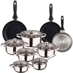 WellHome Batería de cocina de acero inox y sartenes celeste ø16,20,24 cm